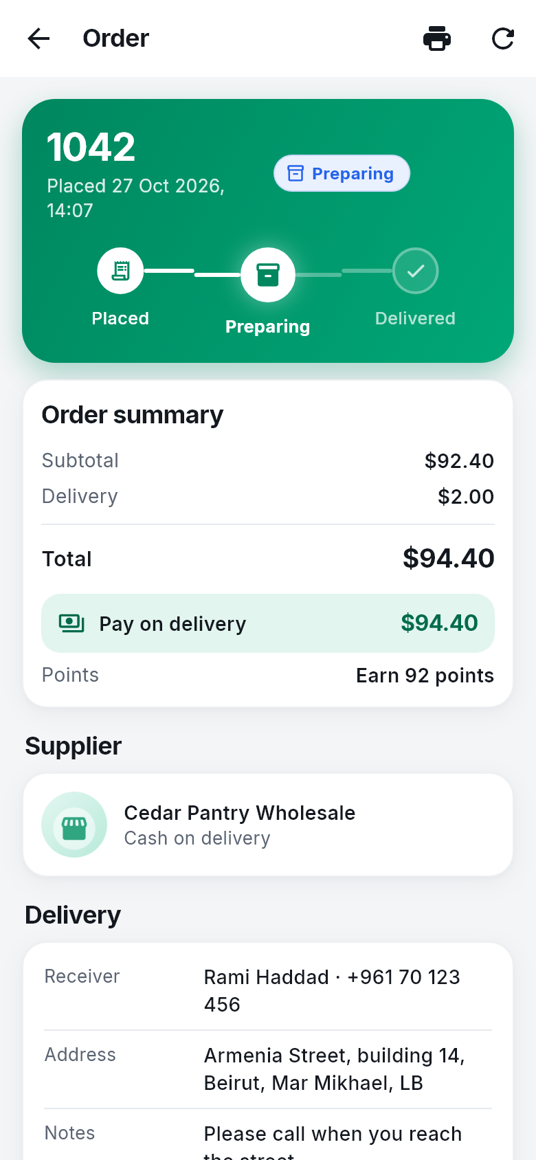 An order being tracked from placed to delivered